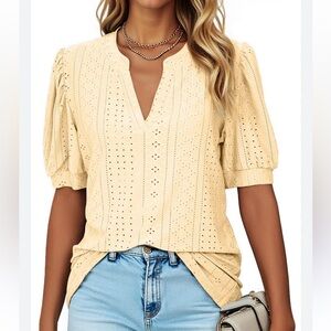 Women's Yellow Eyelet Top